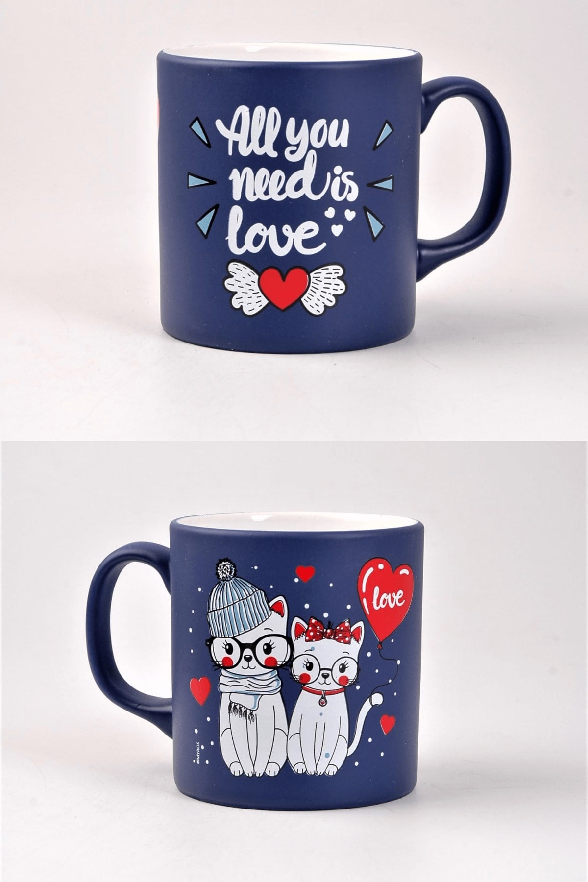 Lacivert All You Need is Love Seramik Kupa
