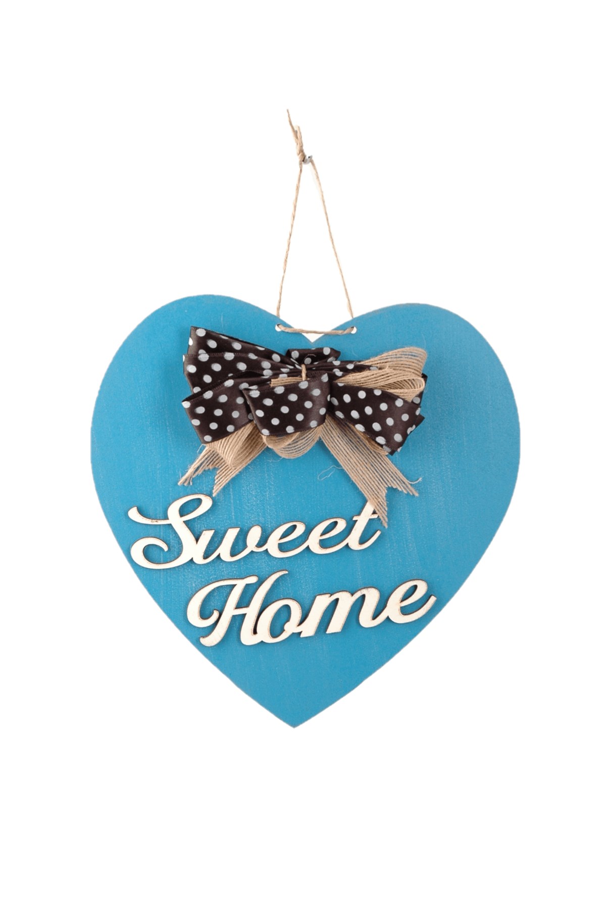 Mavi Sweet Home Ahşap Küçük Kalp Duvar Panosu