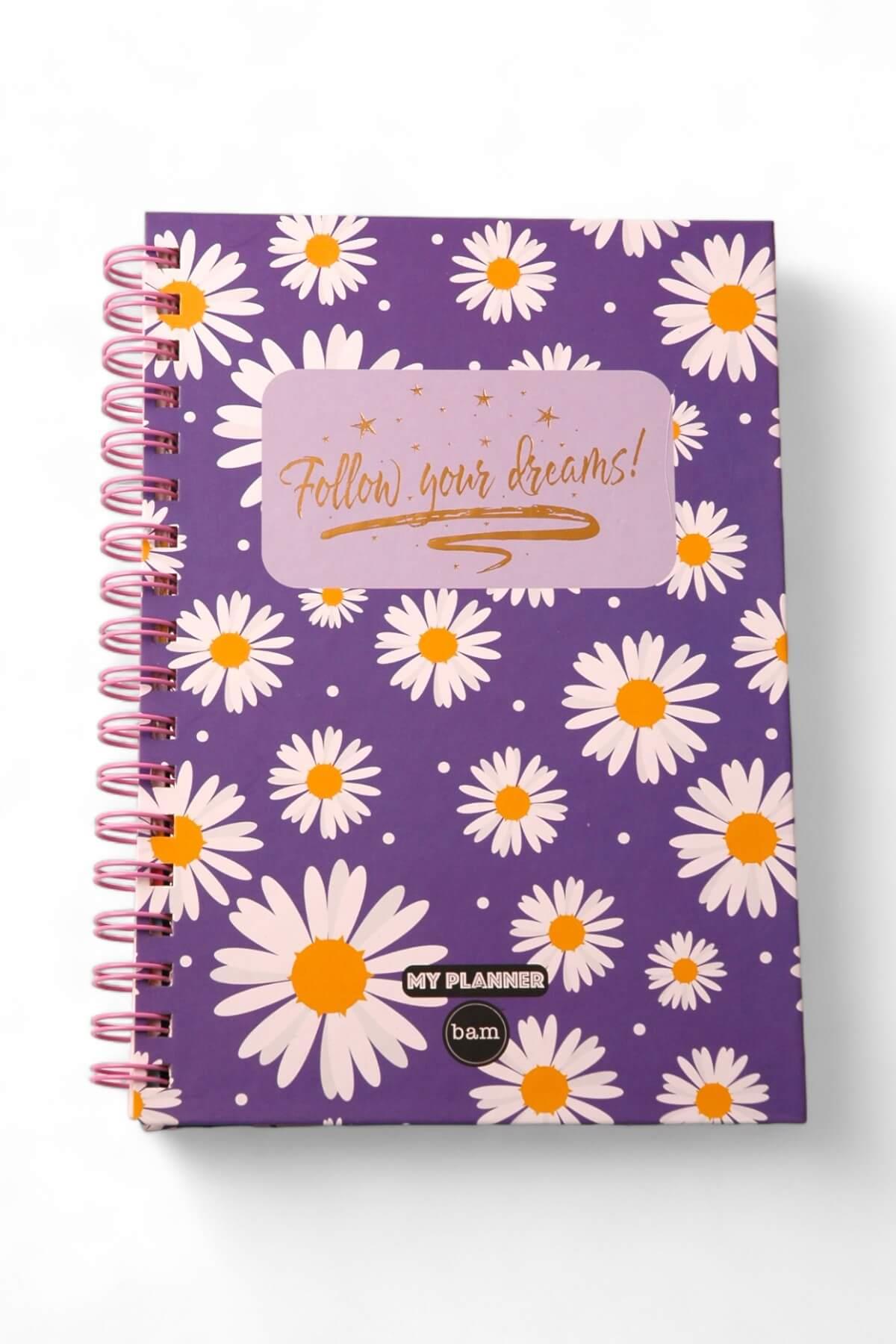 Mor Follow Your Dreams Tasarımlı Konuşan Stickerlı Ajanda Defter