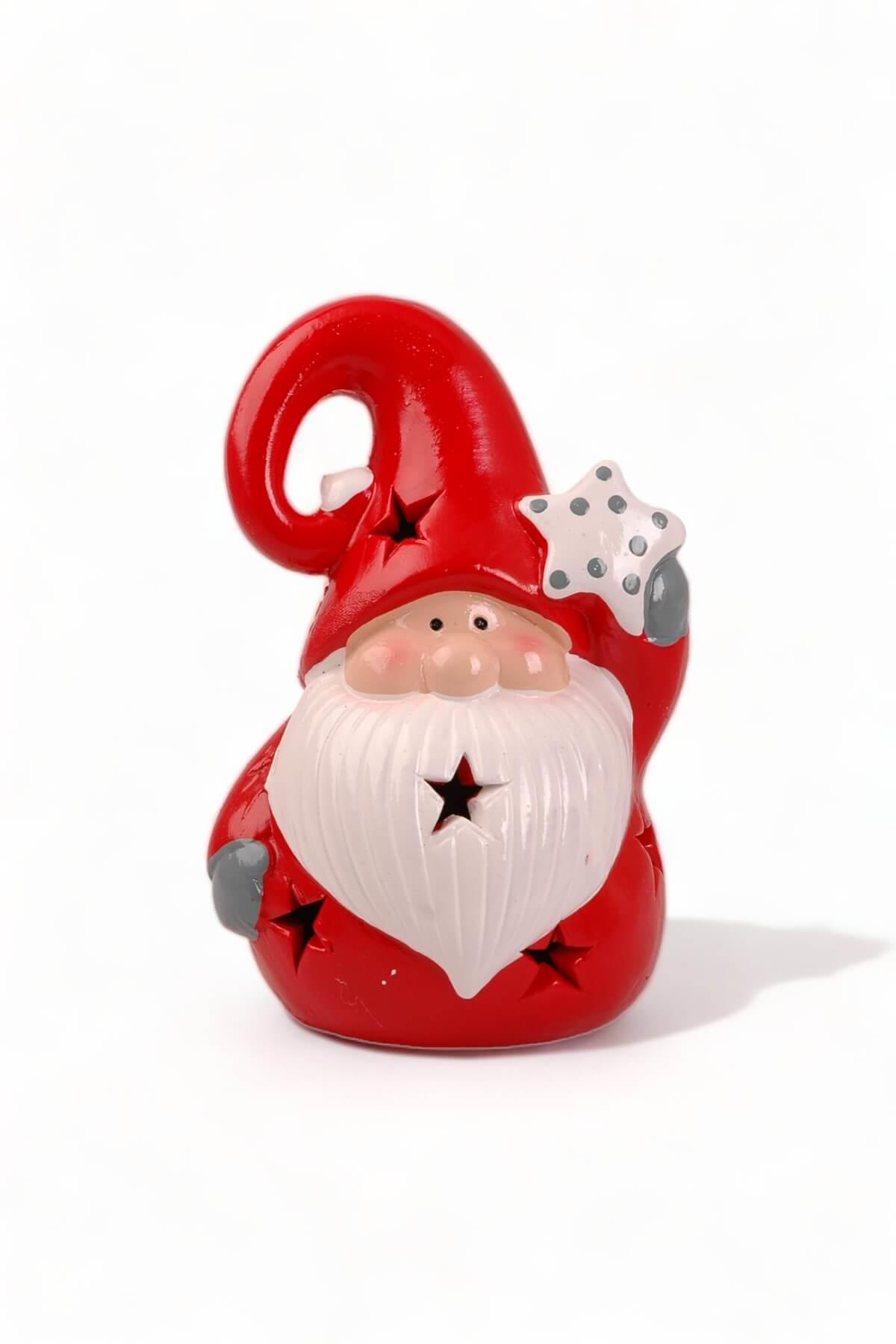 Seramik Kıvrık Şapka İçten Işıklı Noel Baba Biblo 23004