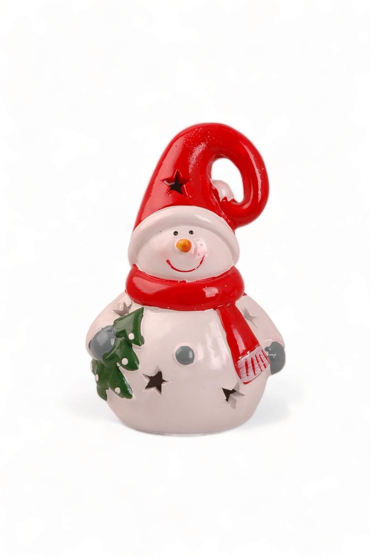 Seramik Kıvrık Şapka İçten Işıklı Noel Baba Biblo 23004