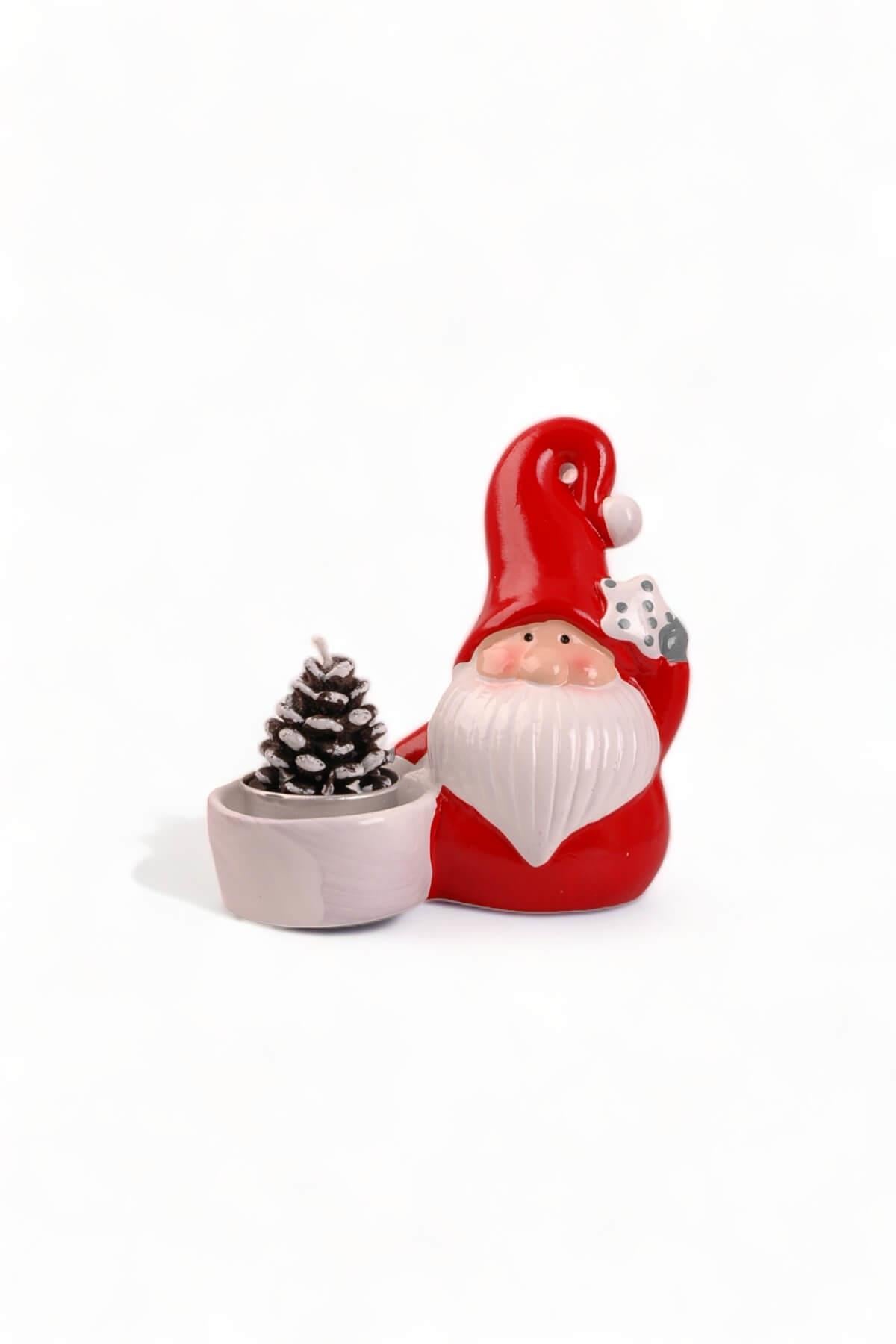 Seramik Kozalak Mumlu Noel Baba/Kardanadam Mumluk 23008