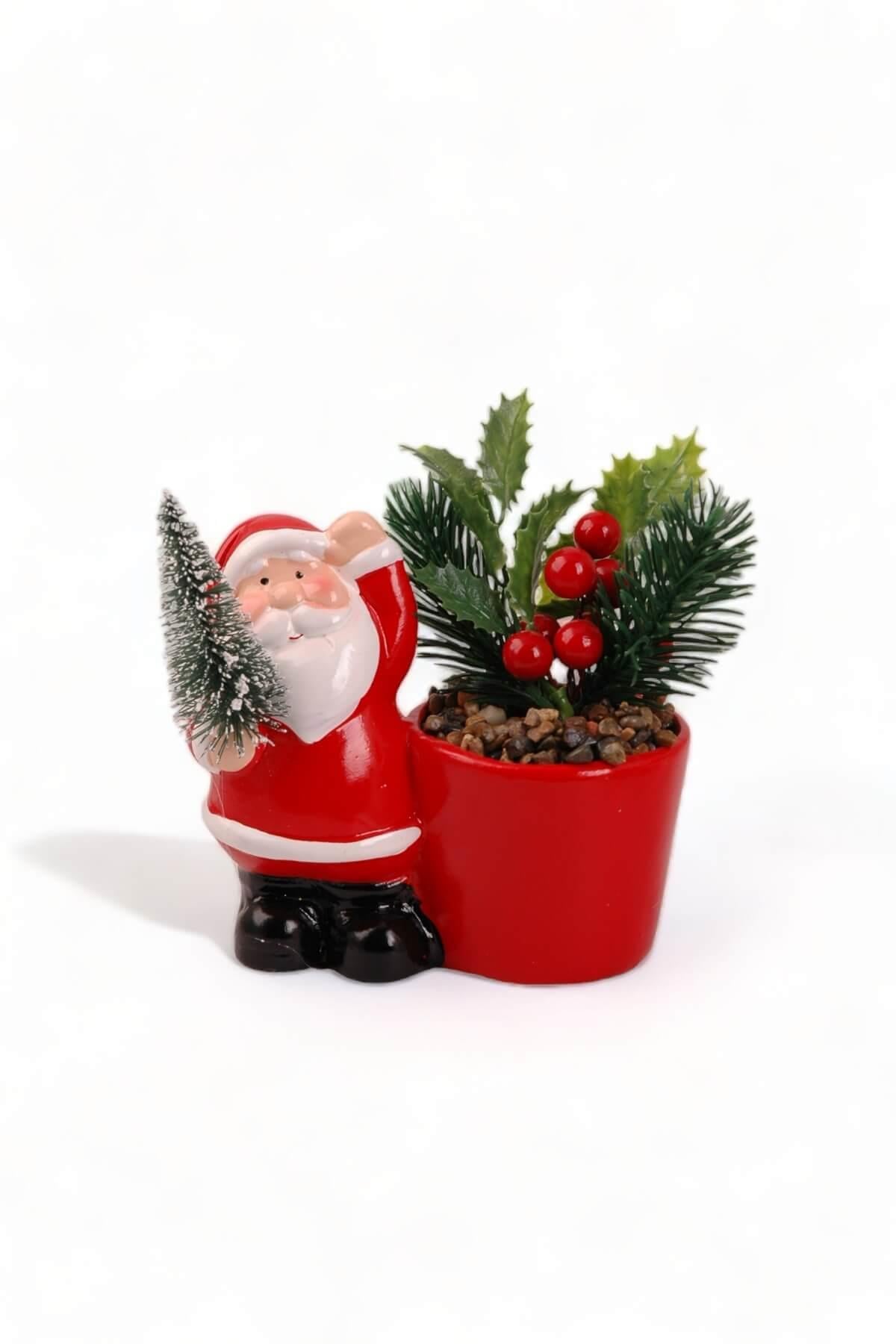 Seramik Yanında Saksı Noel Baba/Kardanadam Çiçekli Biblo 23002