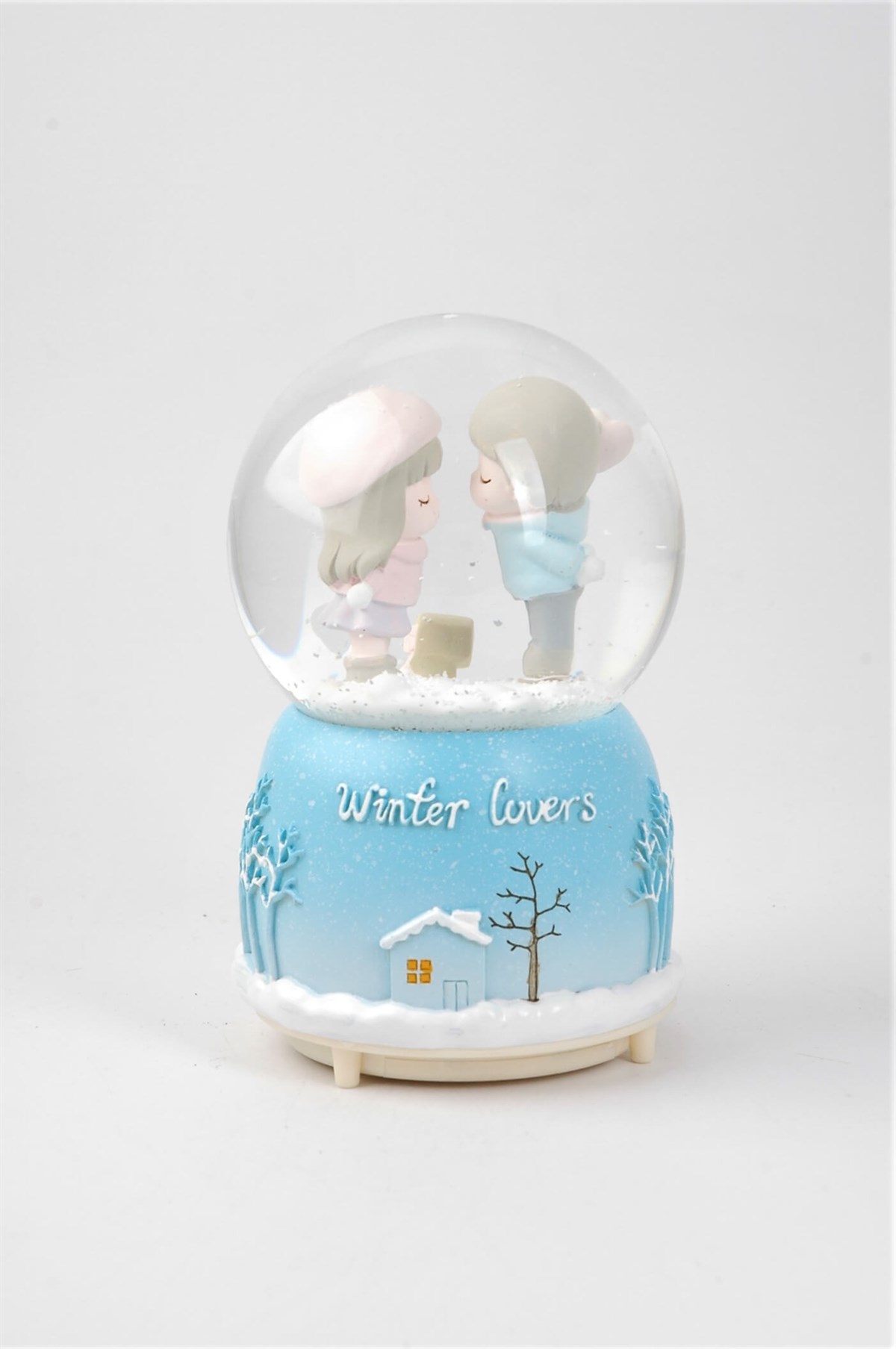 Winter Lovers Mavi İki Çocuklu Motorlu Büyük Kar Küresi