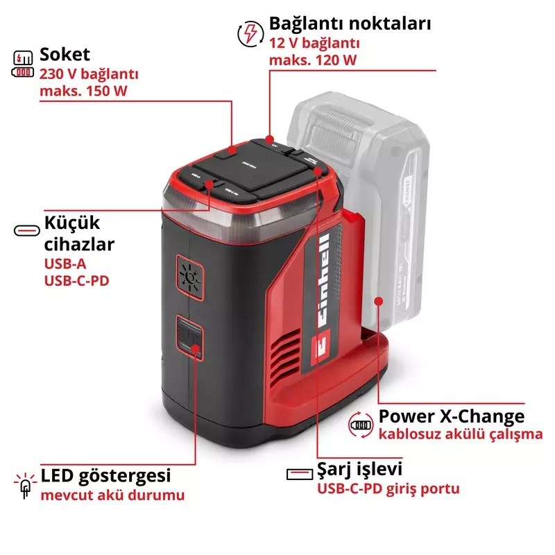Einhell Expert TE-ES 18/150/1 Li-C-Solo Akülü Enerji İstasyonu (Akü ve Şarj Cihazı Dahil Değildir) - 1091310