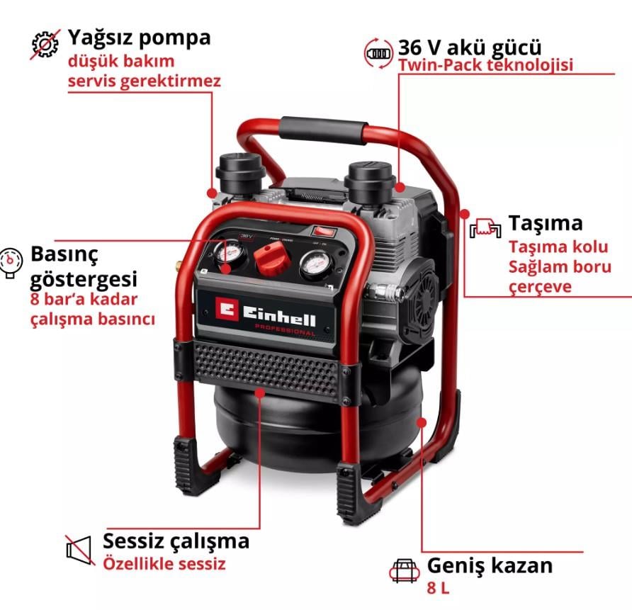 Einhell SILENZO 36/210 Solo, Kompresör (Akü ve Şarj Cihazı Dahil Değildir) - 4020380
