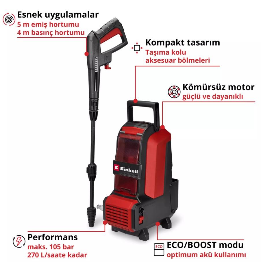 Einhell HYPRESSO 36/105 Akülü Yüksek Basınçlı Yıkama Makinesi (Akü ve Şarj Cihazı Dahil Değildir) - 4140160