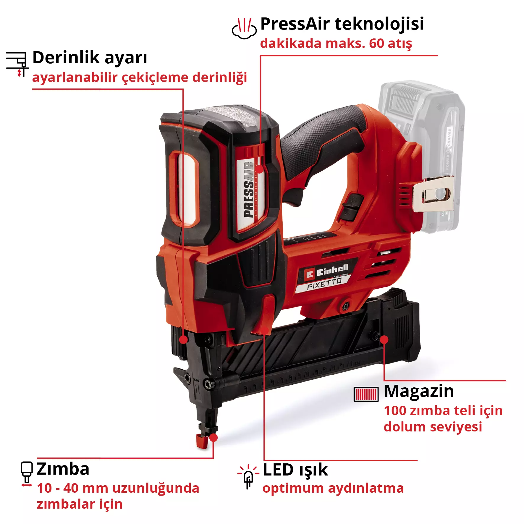 Einhell FIXETTO 18/38 S - Solo Akülü Zımba Makinesi (Akü ve Şarj Cihazı Dahil Değildir) - 4257785