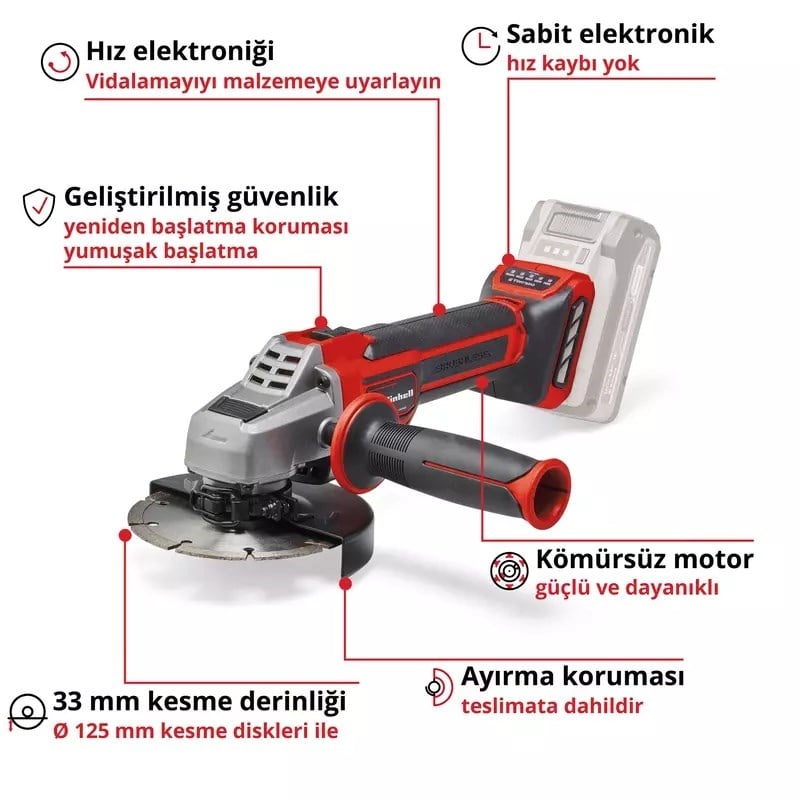 Einhell Professional TP-AG 18/125 Ce +3 Set - Solo Akülü Avuç Taşlama Seti (Akü ve Şarj Cihazı Dahil Değildir) - 4431195