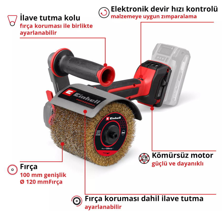 Einhell TP-BR 18/32 Li BL - Solo, PROFESSIONAL Akülü Silindir Zımpara (Akü ve Şarj Cihazı Dahil Değildir) - 4468000