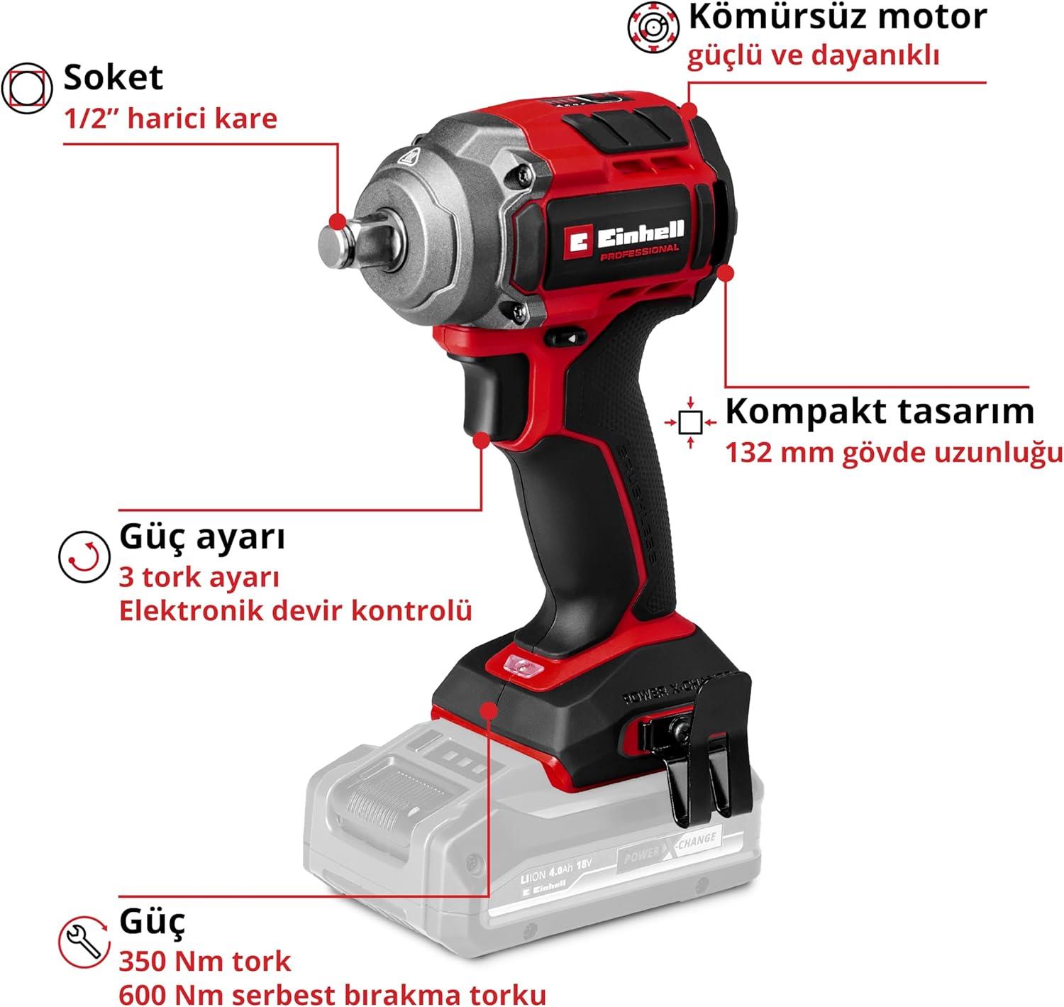 Einhell TP-CW 18/350-C Li BL - Solo Kömürsüz Akülü Darbeli Somun Sıkma (Akü ve Şarj Cihazı Dahil Değildir) - 4510055