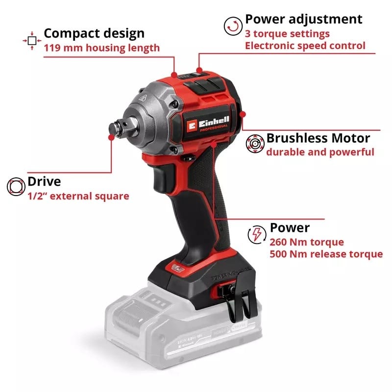 Einhell Professional TP-CW 18/260-C Li BL - Solo Kömürsüz Akülü Darbeli Somun Sıkma Power X-Change (Akü ve Şarj Cihazı Dahil Değildir) - 4510090