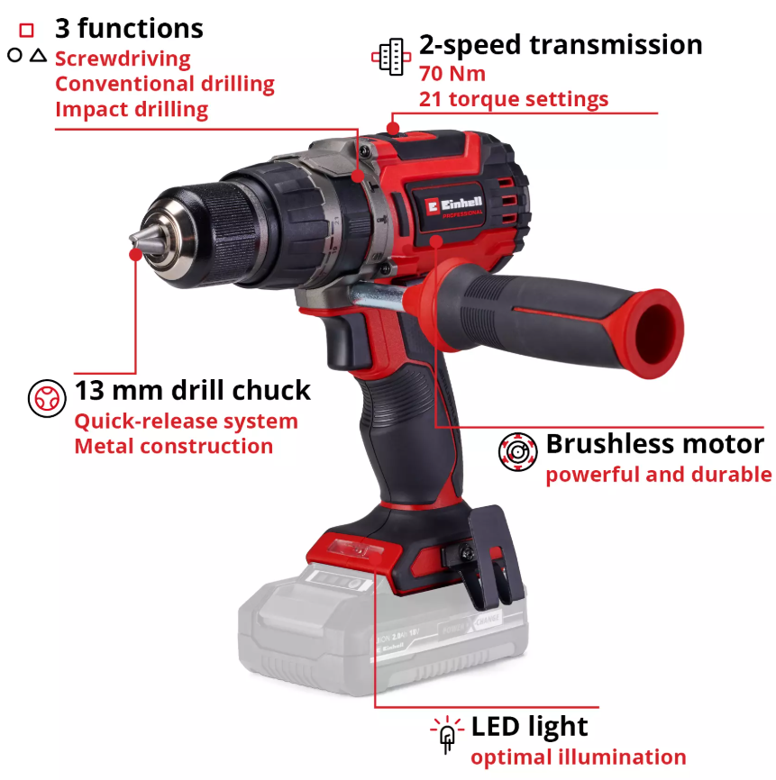 Einhell TP-CD 18/70 Li-i BL - Solo, Akülü Darbeli Vidalama (Akü ve Şarj Cihazı Dahil Değildir) - 4514315