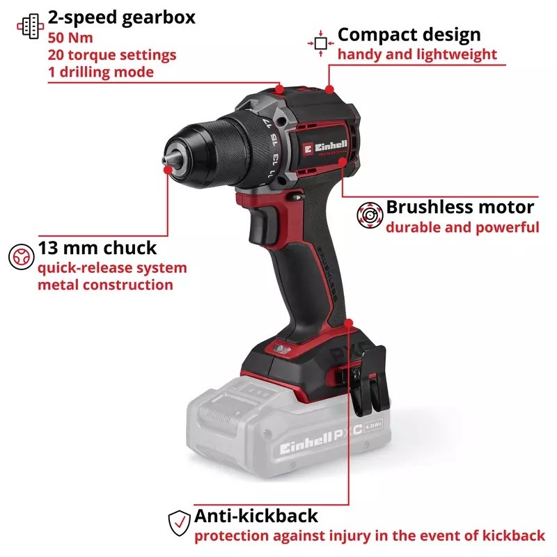 Einhell Profesyonel Akülü  Darbeli Vidalama TP-CD 18/50-C Li BL - Solo  (Akü ve Şarj Cihazı Dahil Değildir) - 4514405