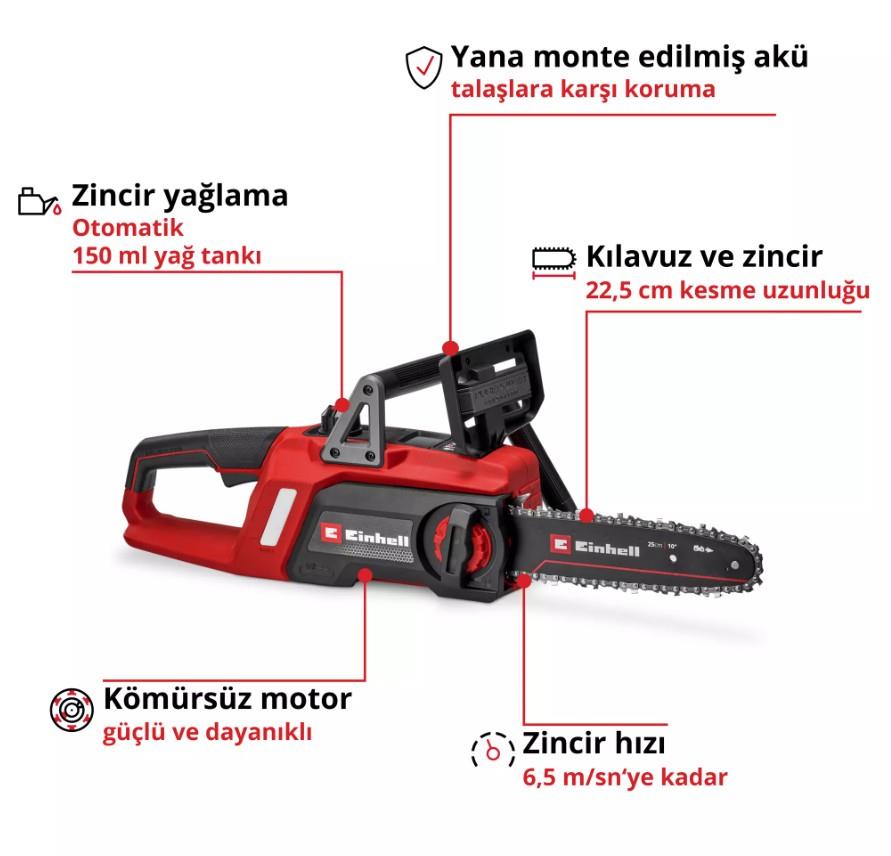 Einhell GE-LC 18/25 Li BL -Solo Akülü Zincirli Ağaç Kesme (Akü ve Şarj Cihazı Dahil Değildir) - 4600070