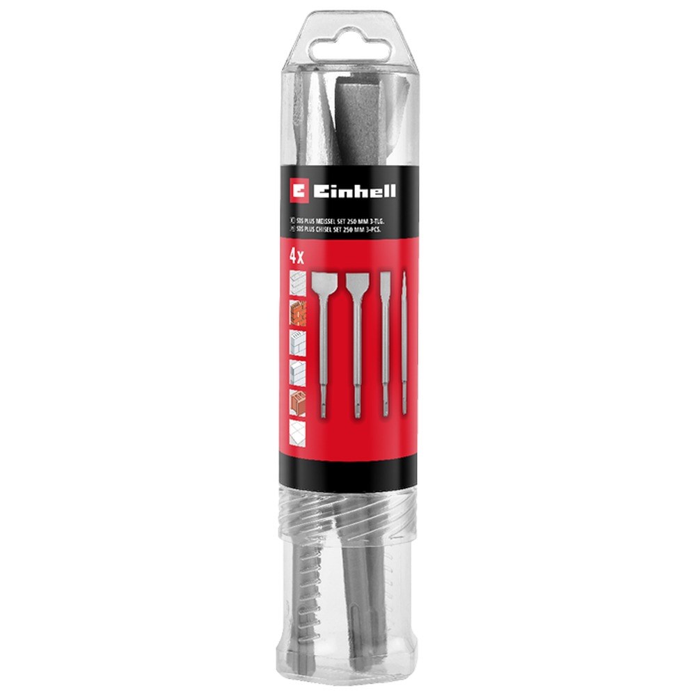 Einhell 4 Parça SDS Plus Keski Seti, 250 mm (1x Sivri Keski, 20 mm Düz Keski, 40 mm Spatula Keski, 50 mm Fayans Keskisi; Yıkım ve Tadilat İşleri İçin Dayanıklı 40Cr Çelikten Üretilmiştir) - 49247205