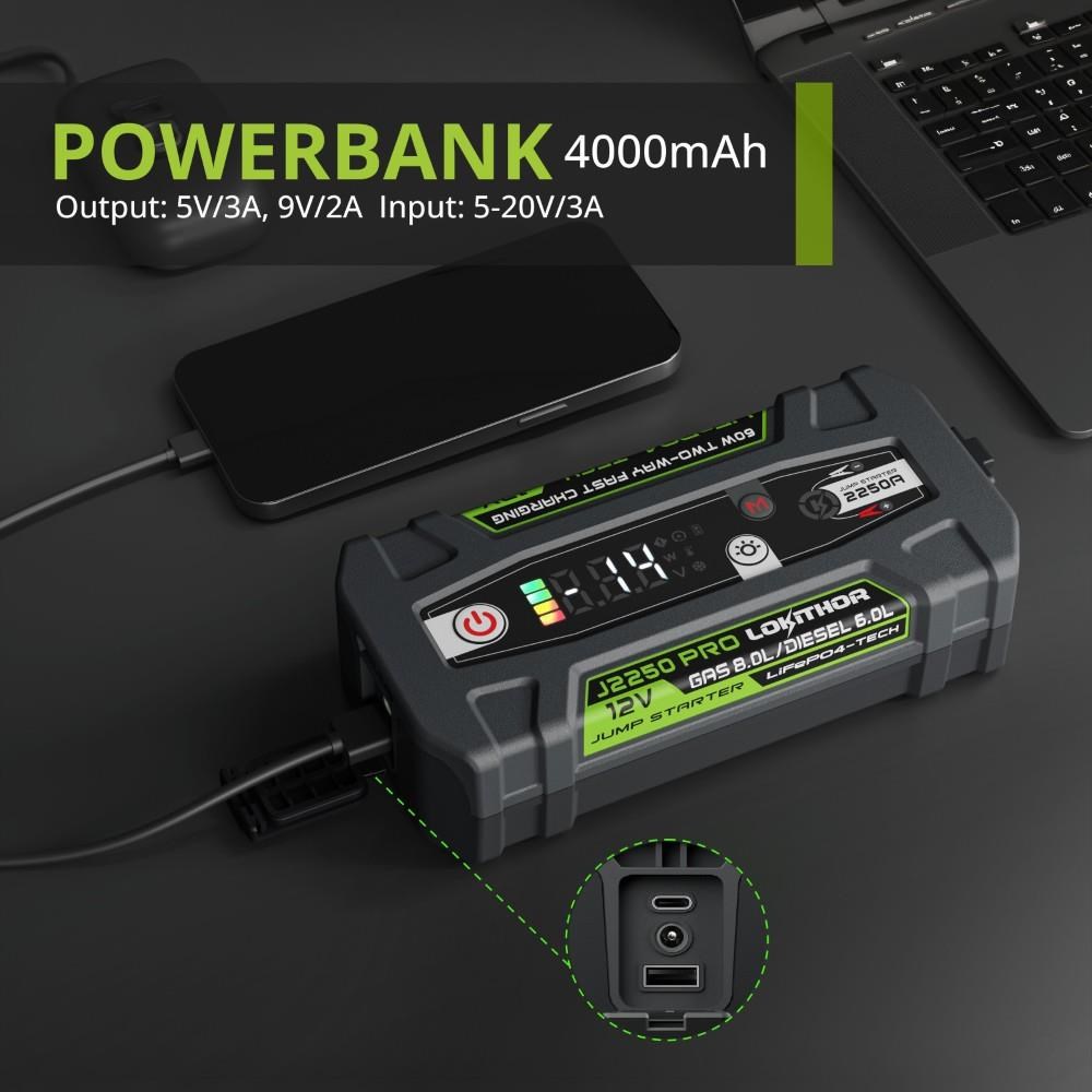 Lokithor J2250PRO 12V 2250Amp LiFePO4 Akıllı Akü Takviye + Powerbank + Led Lamba