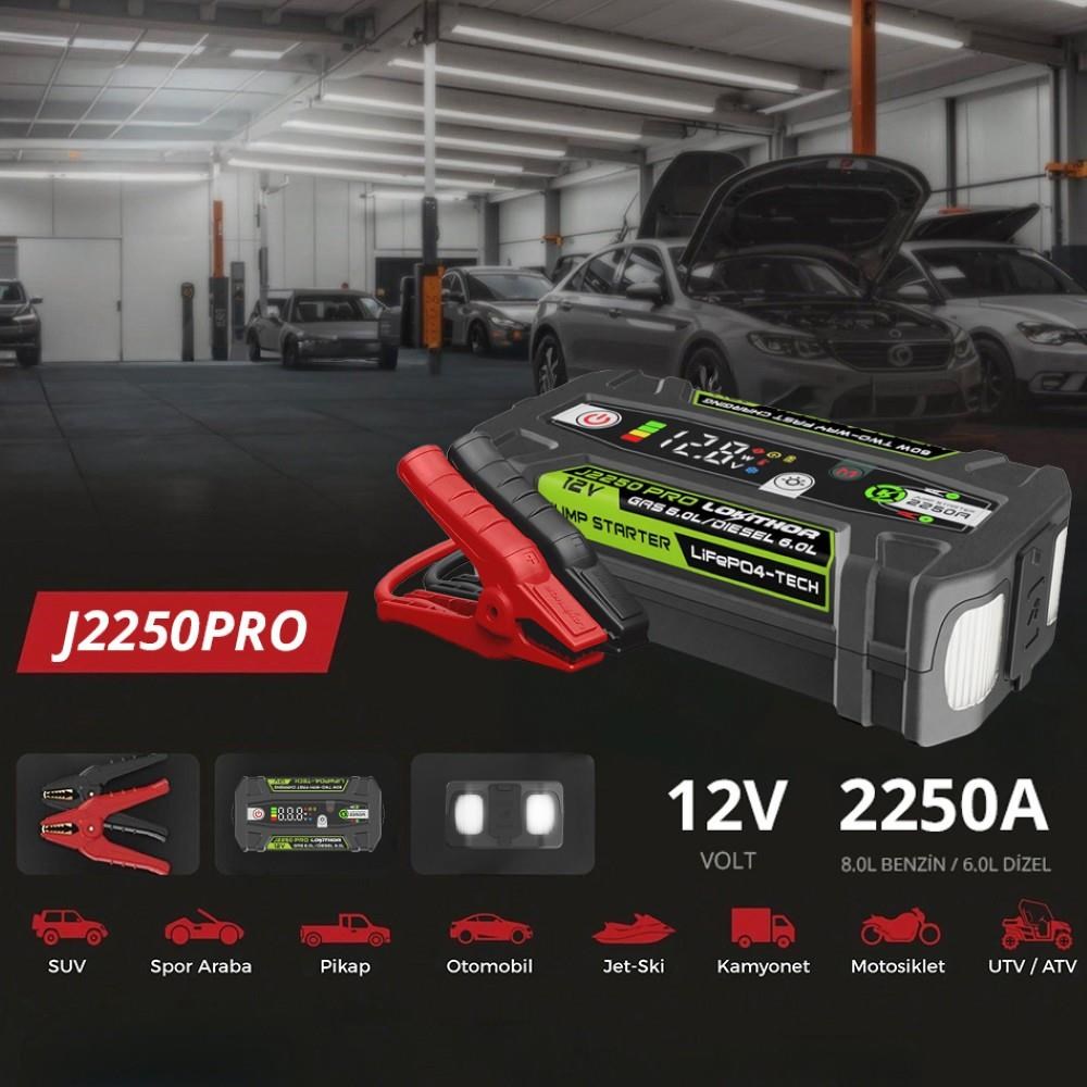 Lokithor J2250PRO 12V 2250Amp LiFePO4 Akıllı Akü Takviye + Powerbank + Led Lamba