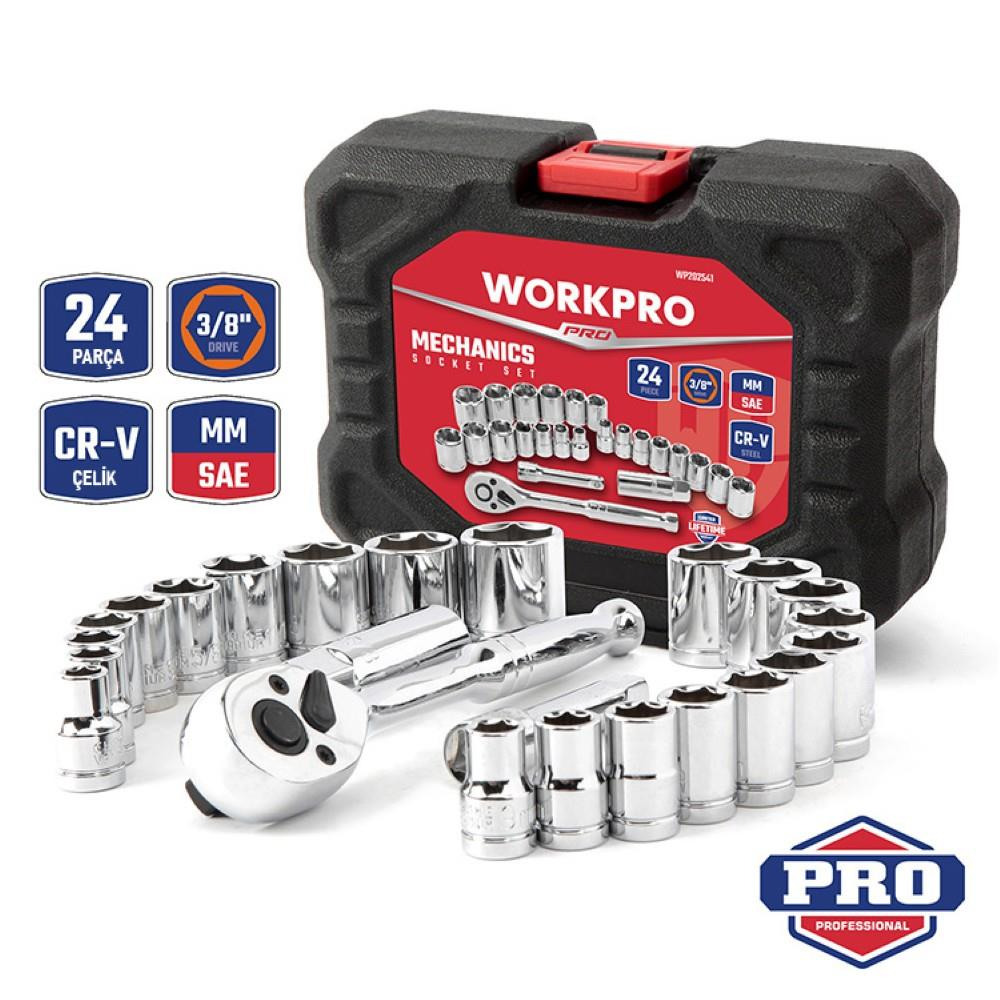 WORKPRO WP202541 3/8’ CR-V 24 Parça Metrik/İnç Ağır Hizmet Lokma Takımı