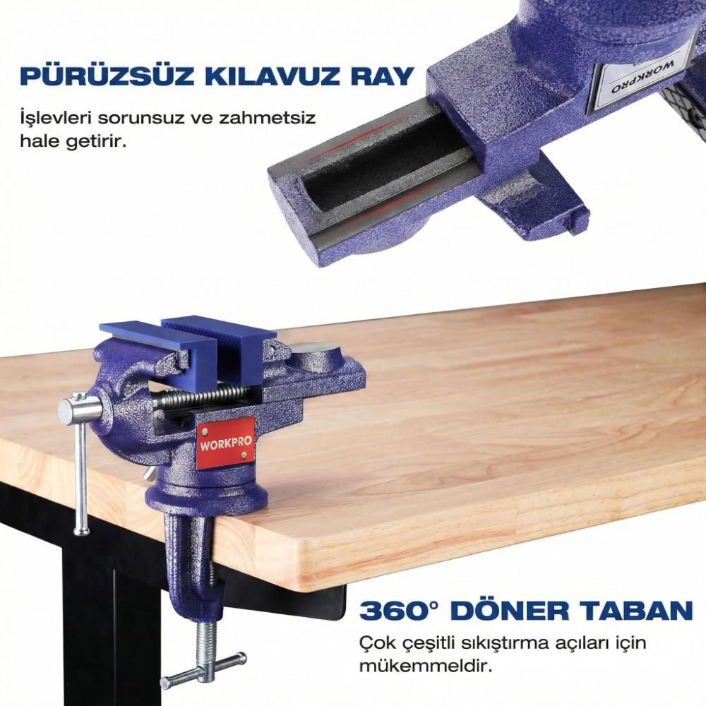 WORKPRO WP233010 65mm 360° Döner Tabanlı Örslü Profesyonel Mini Tezgâh Mengene