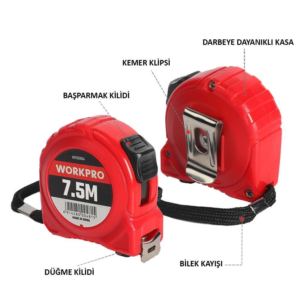 WORKPRO WP261004 7,5Mx25mm Beyaz Çelik Şerit Metre 