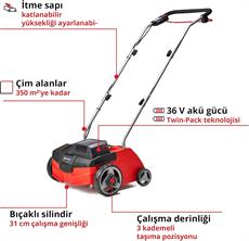 Einhell GC-SC 36/31 Li - Solo Akülü Çim Havalandırma (Akü ve Şarj Cihazı Dahil Değildir) - 3420660