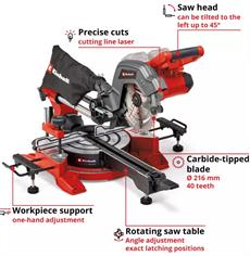 Einhell TE-SM 36/8 L Li-Solo, Akülü Kayar Gönye Testeresi (Akü ve Şarj Cihazı Dahil Değildir) - 4300882