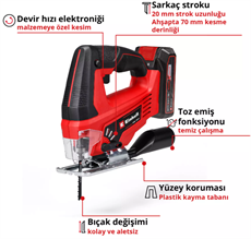 Einhell TC-JS 18/70 Li (1x2,5Ah), Akülü Dekupaj Testere - 4321280