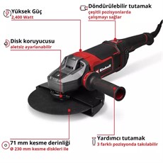Einhell TP-AG 230/2400 Avuç Taşlama (2400 W, Ø230 mm kesme diski, 71 mm kesme derinliği, dönebilen tutamak, titreşim önleyici sistem, disk koruması, kesme diski dahil değildir) - 4430895