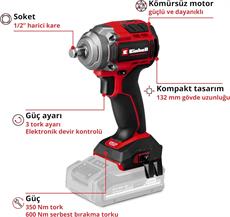 Einhell TP-CW 18/350-C Li BL - Solo Kömürsüz Akülü Darbeli Somun Sıkma (Akü ve Şarj Cihazı Dahil Değildir) - 4510055
