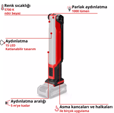 Einhell TE-CL 18/1000 S Li - Solo, Akülü Projektör (Akü ve Şarj Cihazı Dahil Değildir) - 4514180