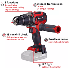 Einhell TP-CD 18/70 Li-i BL - Solo, Akülü Darbeli Vidalama (Akü ve Şarj Cihazı Dahil Değildir) - 4514315