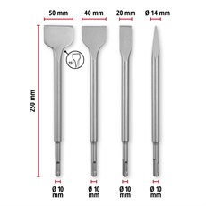Einhell 4 Parça SDS Plus Keski Seti, 250 mm (1x Sivri Keski, 20 mm Düz Keski, 40 mm Spatula Keski, 50 mm Fayans Keskisi; Yıkım ve Tadilat İşleri İçin Dayanıklı 40Cr Çelikten Üretilmiştir) - 49247205