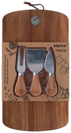 Alpina ALP112 Peynir Tahtası ve Bıçak Seti 4 Parça 32x17,5 cm