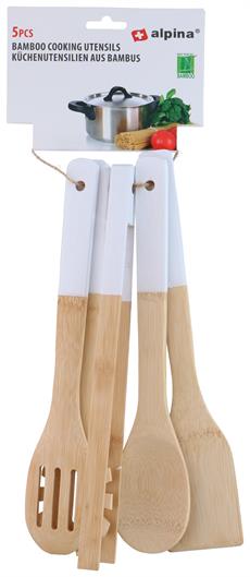 Alpina ALP108B Bambu Mutfak Gereçleri Seti 5 Parça 30 cm Beyaz