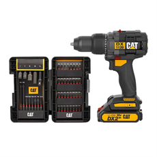 CAT DX1120 18Volt/2.0Ah Li-ion Çift Akülü Kömürsüz Profesyonel Şarjlı Darbeli Matkap + DA01902 45 Parça Vidalama Uç Seti