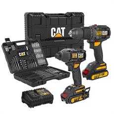 CAT DXK201 18Volt/2.0Ah Li-ion Çift Akülü Kömürsüz Profesyonel Şarjlı Darbeli Matkap + DX7030 + DA01903 Kombo Set
