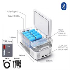 Coolist CLK15B 12/24Volt/ 220Volt 15 Litre Kompresörlü Bluetooth Bağlantılı Oto Buzdolabı