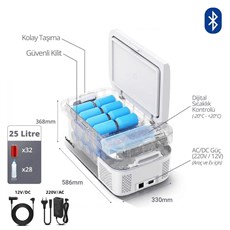 Coolist CLK25B 12/24Volt/ 220Volt 25 Litre Kompresörlü Bluetooth Bağlantılı Oto Buzdolabı