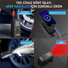 KOBB KB412 Li-ion Şarjlı 150 PSI Dijital Göstergeli Akıllı Lastik Şişirme Pompası+ Powerbank + SOS + Led Lamba