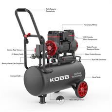 KOBB KBK25S 1.7HP 25Lt 8Bar Yağsız Sessiz Taşınabilir Hava Kompresörü