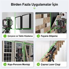 KOBB KBL36G Profesyonel Li-ion Şarjlı 4X360⁰ LCD Ekran Otomatik Hizalamalı Yeşil Çapraz Çizgi Lazer Distomat + Uzaktan Kumanda + Taşıma Çantası