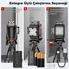 KOBB KBL36GTP Profesyonel Li-ion Şarjlı 4X360⁰ LCD Ekran Otomatik Hizalamalı Yeşil Çapraz Çizgi Lazer Distomat + Uzaktan Kumanda + Tripod + Taşıma Çantası