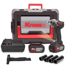 Kress KUB30.2SET 20Volt/4.0Ah. Li-ion Çift Akülü 300Nm Kömürsüz Profesyonel Şarjlı Somun Sıkma + 4 Parça Derin Lokma Seti