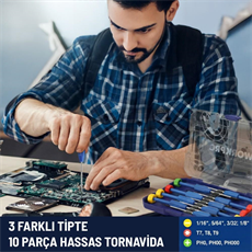 WORKPRO WP200530 CR-V 10 Parça Profesyonel Manyetik Hassas Tornavida Seti