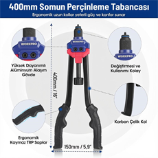 WORKPRO WP200532 400mm INC/MM Ağır Hizmet Kollu Somun Perçinleme Tabancası + 185 Adet Perçin