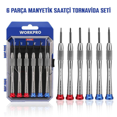 WORKPRO WP200549 6 Parça Profesyonel S2 Manyetik Saatçi Tornavida Seti