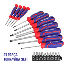 WORKPRO WP200551 21 Parça CR-V Duvar Askı Aparatlı Profesyonel Manyetik Tornavida Seti