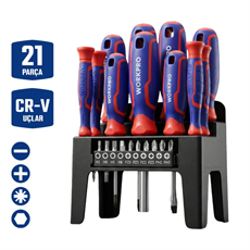 WORKPRO WP200551 21 Parça CR-V Duvar Askı Aparatlı Profesyonel Manyetik Tornavida Seti