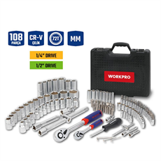 WORKPRO WP202535 1/4 1/2 108 Parça Cr-V Metrik Profesyonel Lokma Takımı